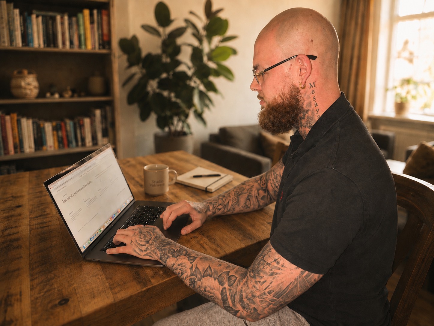 Oprichter van Studio Vakwerk aan het werk aan een website